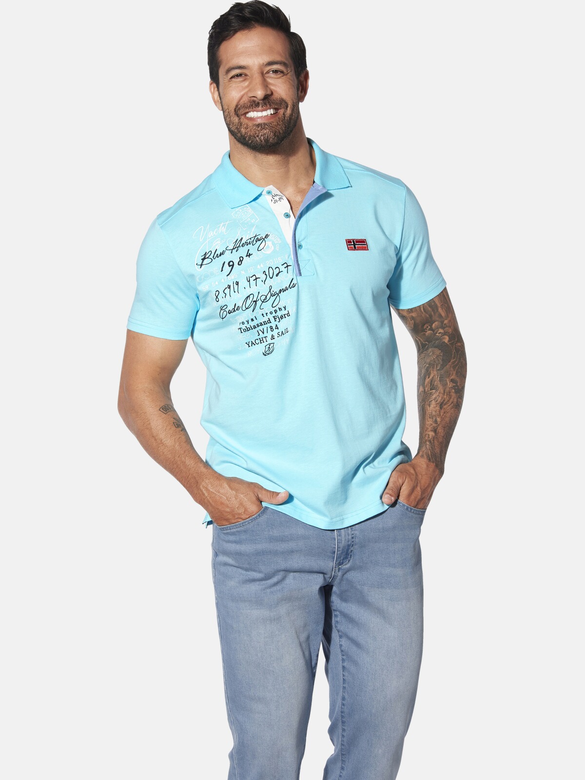 Poloshirt JAN VANDERSTORM "Poloshirt JANO", Herren, Gr. 5XL, blau (türkis), Obermaterial: 100% Baumwolle CO., comfort fit normal, ohne Ausschnitt, Shirts