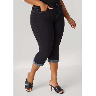 Plus Size Cuffed Denim Capris