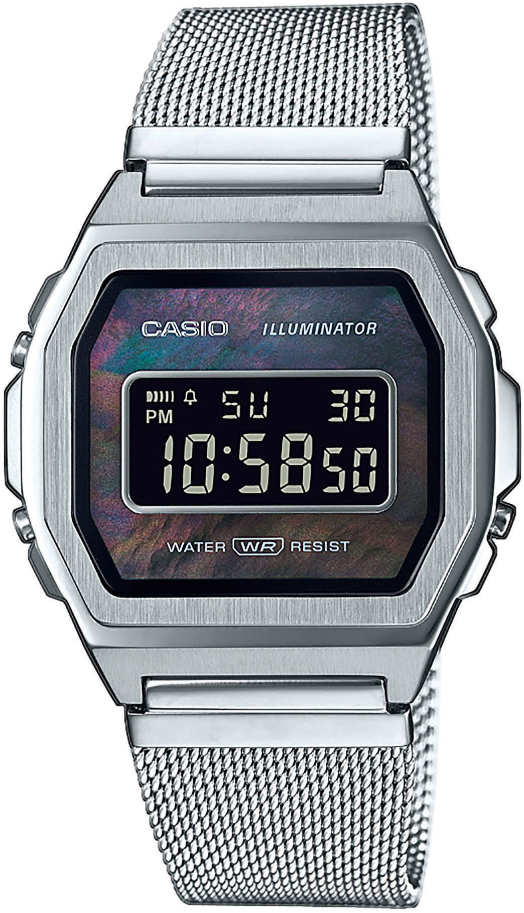 Chronograph CASIO VINTAGE, silber (silberfarben, marmoriert), Armbanduhren, Damen, Quarzuhr, Armbanduhr, Damen, Herren, digital, retro, Stoppfunktion Image