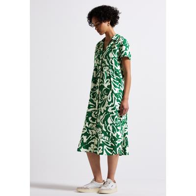 Midikleid STREET ONE, Damen, Gr. 46, EURO-Größen, grün (glowing grün), Stoff, 100% Leinen, bedruckt, casual, normal wadenlang, V-Ausschnitt, Halbarm abgesteppt, Kleider, mit femininer Silhouette Image