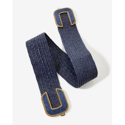 Jardin - Navy Blue - Gold Hardware Raffia Elastic Belt - Small/Medium