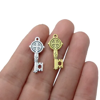 100PCS Gold/Silver Cross Crucifix Round Key Charms Pendants for DIY Jewelry Making Findings