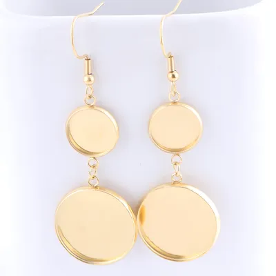 10pcs Stainless Steel Gold Plated Dangle Earring Base Fit 12mm 20mm Cabochon Setting Blanks Diy