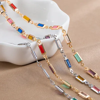 1M Rectangle Oval Crystal Bead Chains Colorful Glass Beaded Chains Handmade Necklace Bracelet for