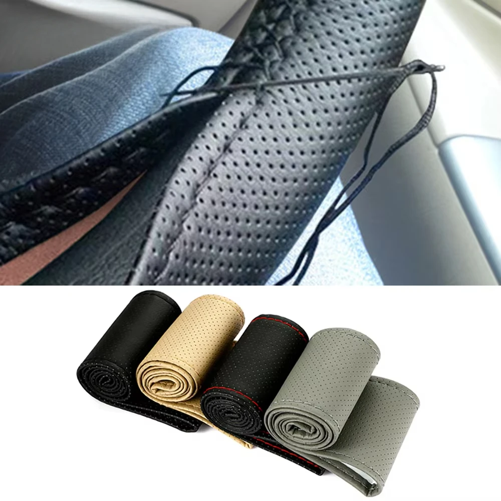 Housse de volant de voiture en cuir 38 cm tresse de voiture sur le volant couverture de volant automatique universelle accessoires intérieurs