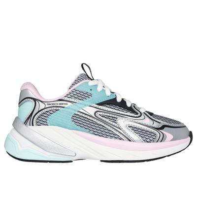 Skechers Girl's S2K Sneaker | Size 1.0 | Silver | Synthetic/Textile | Machine Washable
