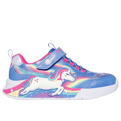 Skechers Girl's S-Lights: Unicorn Chaser Sneaker | Size 3.0 | Blue | Textile/Synthetic