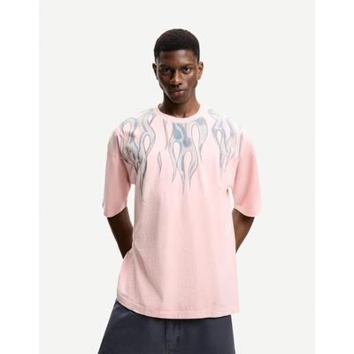 Bershka Oversized Short Sleeve Printed T-Shirt Men L Pink