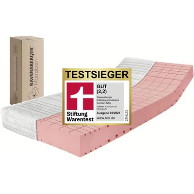Kaltschaummatratze "KOMFORT-SAN Testsieger Stiftung Warentest", weiß, B:90cm H:18cm L:200cm, Obermaterial: 50% Baumwolle, 50% Polyester, RAVENSBERGER MATRATZEN, Matratzen, Ausgabe 03/2025 Note GUT (2,2), getestet in 90x200cm Härtegrad H4 Image