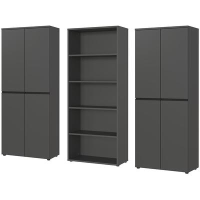 Büromöbel-Set GERMANIA "Lemont", grau (graphit), B:272cm H:197cm T:40cm, Spanplatte, Metall, Kunststoff, Arbeitsmöbel-Sets, Set bestehend aus 2 Aktenschränke 4042 und 1 Aktenregal 4235 Image