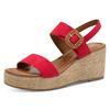 Keilsandalette MARCO TOZZI, Damen, Gr. 40, rot, Textil, unifarben, Veloursleder, klassisch, Schuhe, Sommerschuh, Riemchensandale mit Feel Me-Ausstattung