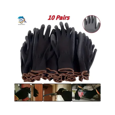 10 Pairs PU Nitrile Safety Coating Nylon Cotton Work Gloves Palm Coated Gloves Mechanic Working Gloves have CE EN388