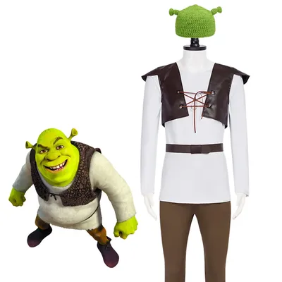 Shrek Cosplay Kostüme Green Hat Shrek Top Lederweste Hose für Männer Performance Rollenspiel Halloween Karneval Party Outfits Image