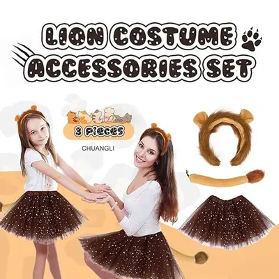 Löwe Ohr Kopfbedeckung Schwanz Cosplay Kostüm Set Halloween Tier Cosplay Kostüm Zubehör Kinder Performance Zubehör Image