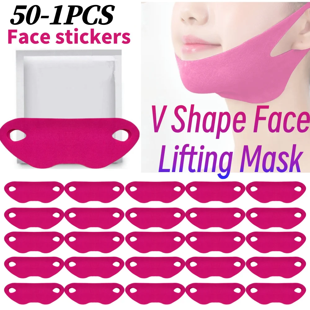 50-1 stücke Gesichts Lifting Maske V Form Gesicht Straffende Abnehmen Maske Kinn Wange Lift Up Bandage Anti Aging Falten entferner Hautpflege Image