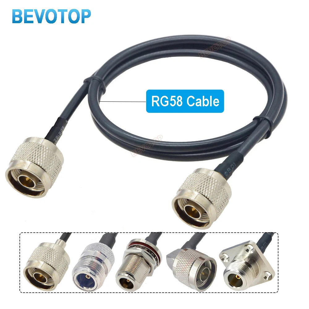 RG58 N-Kabel, N-Stecker auf N-Stecker, Verlängerungskabel, Adapter, 50 Ohm, RG-58, RF-Koaxial-Jumper, Pigtail, BEVOTOP, individuelles Kabel Image