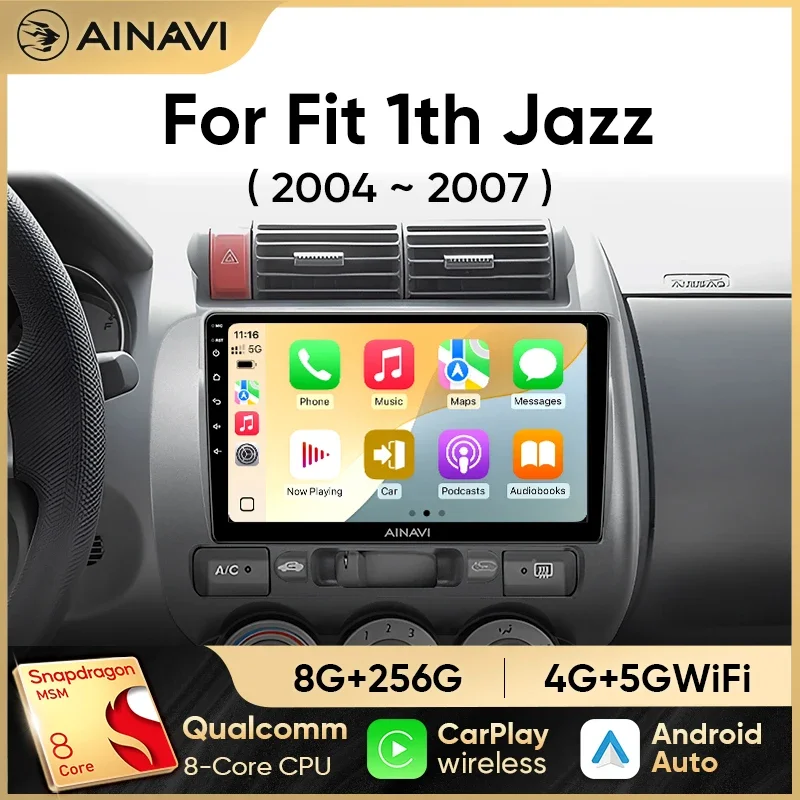 Ainavi Auto Stereo Radio Multimedia Drahtlose Carplay Android Auto Für Honda Fit Jazz City 2003 2004 2005 2006 2007 2 din GPS DSP Image