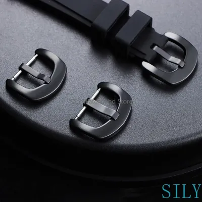 Pin Buckle Solid Metal Clasps Silicone Leather Watchband Bracelet Strap Watch Buckle Black Button Image