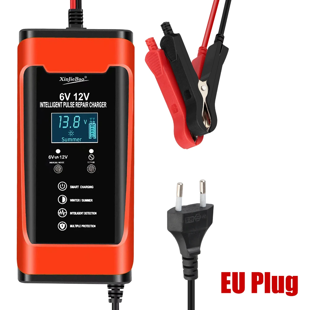 Intelligentes Schnell-Ladegerät für Auto- und Motorradbatterien, GEL-Blei-Säure-Ladegerät 6V 12V 6A mit Pulsreparatur und LCD-Anzeige
