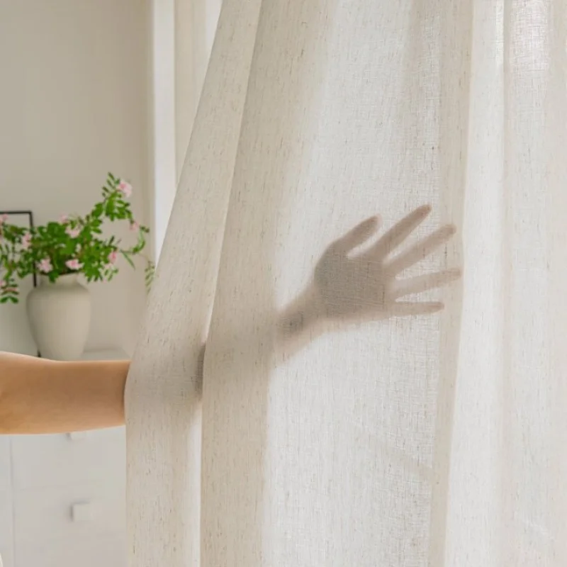 Extra lange 350 cm/400 hohe Kunstleinen-Beige-Vorhänge für Wohnzimmer, Bauernhaus-Lichtfilter-Fenstervorhänge für Schlafzimmer Image