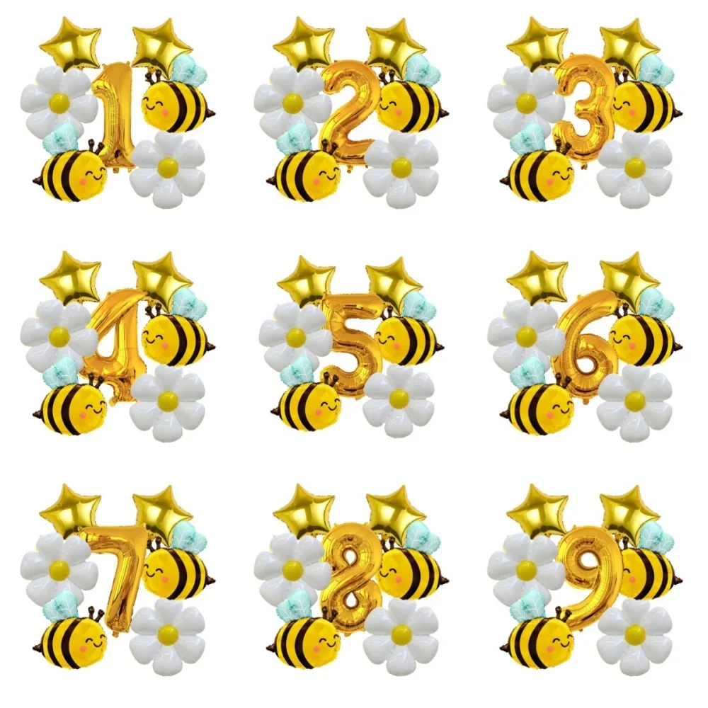 6 Stück Biene Gänseblümchen Golden 32 Zoll Zahl Aluminiumfolie Ballons Set Gänseblümchen Blumenballon für Bienenthema Geburtstag Babyparty Zubehör Image
