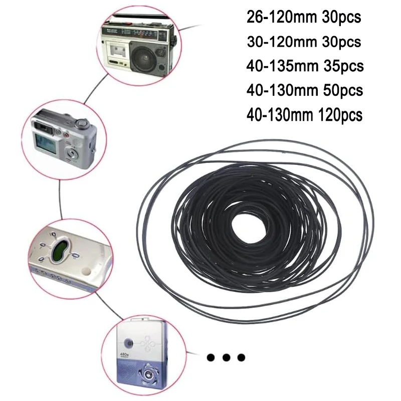 30-120 teile/paket universeller 26-135mm Mix Kassetten band Maschinen riemen neuer sortierter gemeinsamer Riemen für Recorder Walkman DVD-Laufwerk Image
