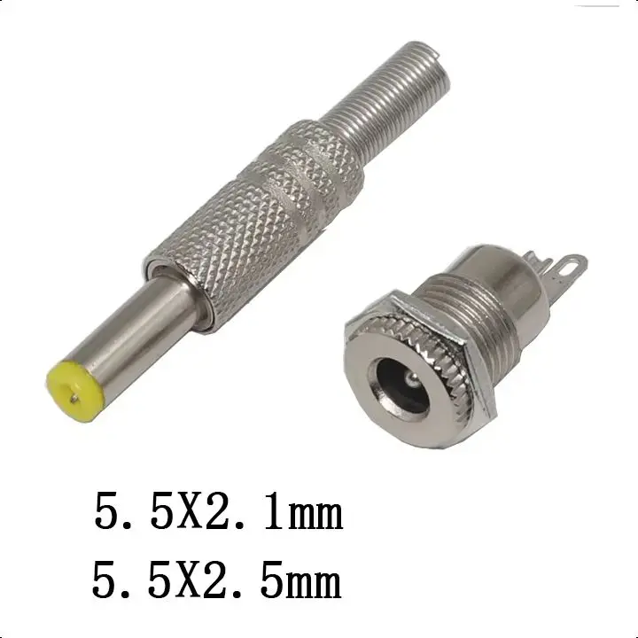 【10-2PCS】Silber Metall DC männlich weiblich Netzteil DC099 Buchse Stecker Klinkenstecker 5,5 x 2,1 mm 5,5 x 2,5 mm gelber Kopf 5,5 x 2,1 2,5 mm Image