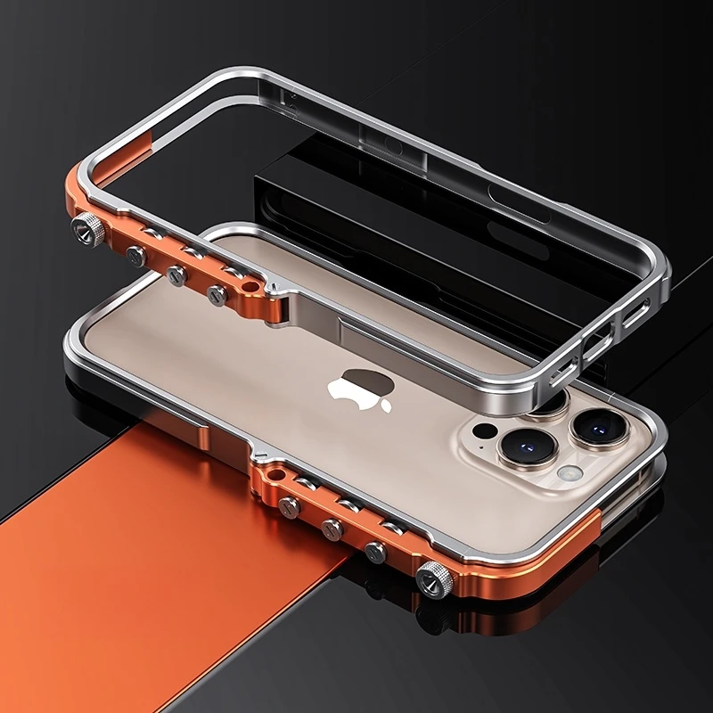 Cyberpunk Punk mechanische Telefonrahmen-Hülle für iPhone 17, Air 16, 15, 14, 13, Pro Max Plus, stoßfeste Stoßstange aus Aluminiumlegierung und Metall