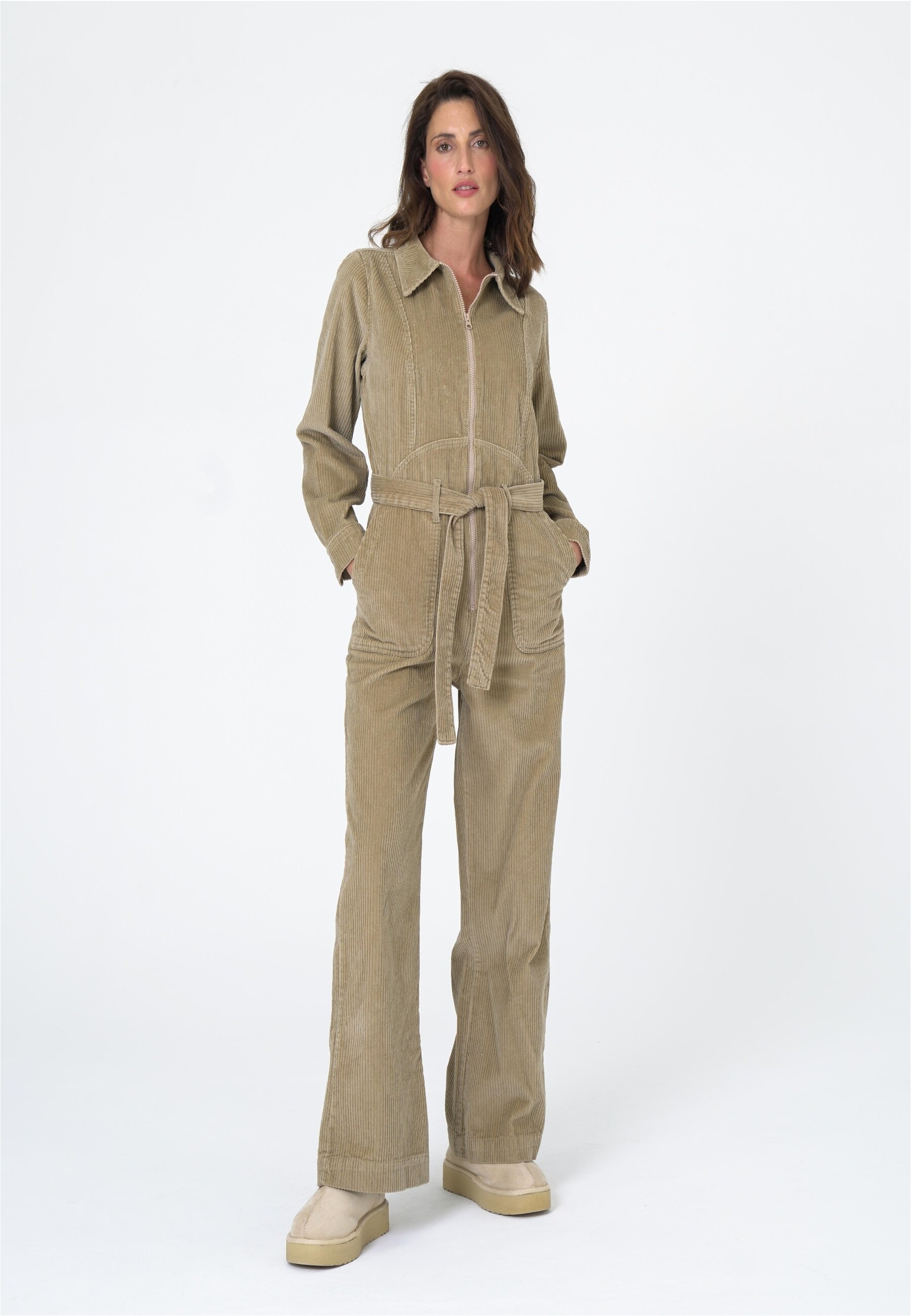 Jumpsuit FRESHLIONS "Gabriela", Baby, Gr. S, braun, 100% Baumwolle, Casual, lang, Overalls, mit Bindeband in der Taille Image