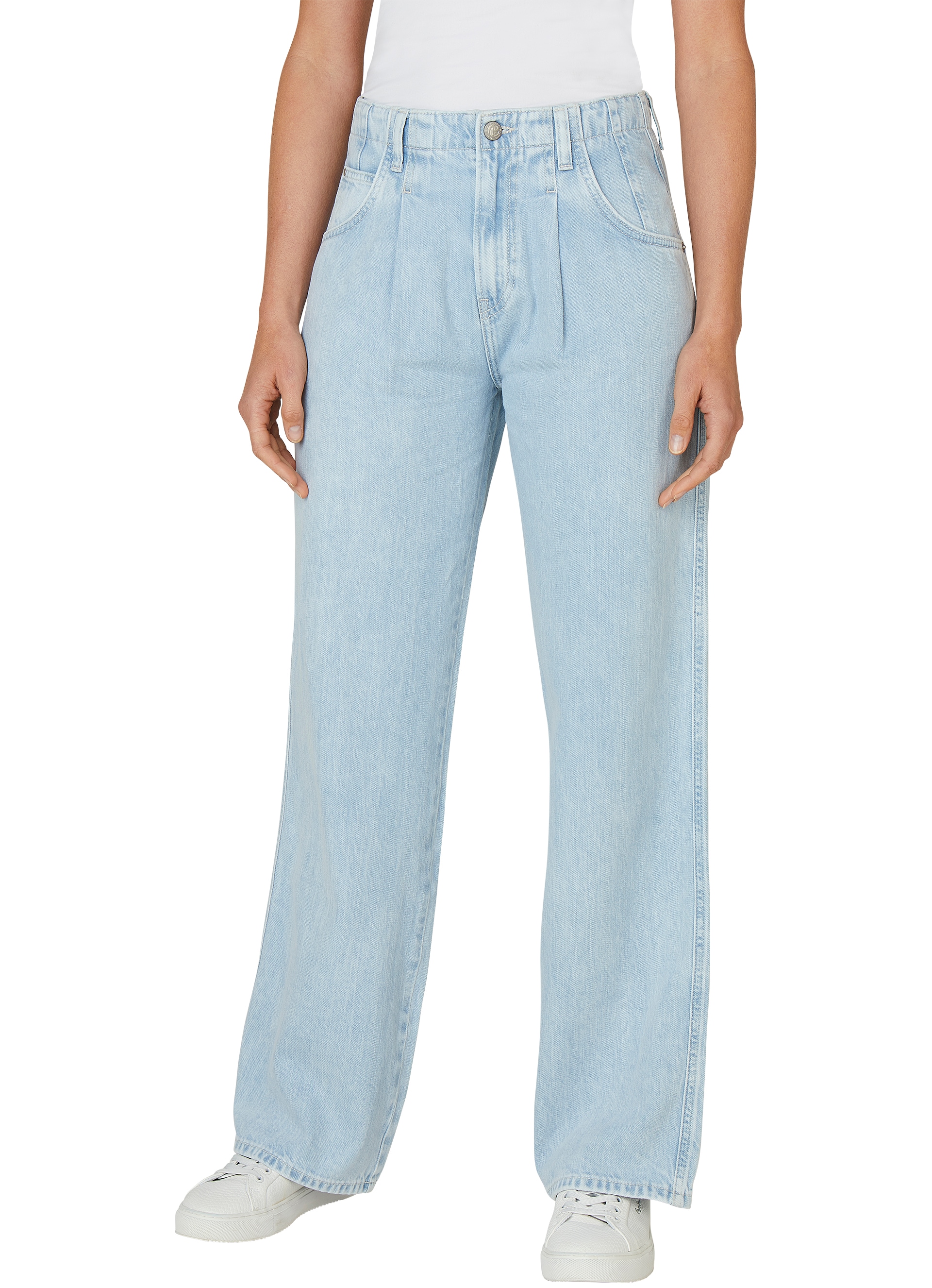 High-waist-Jeans PEPE JEANS "STRAIGHT UHW LEXA ARCHIVE", Damen, Gr. 32, Länge 32, blau (bleached), Denim/Jeans, Obermaterial: 100% Baumwolle, straight fit, Jeans High-Waist-Jeans, mit Bundfalten