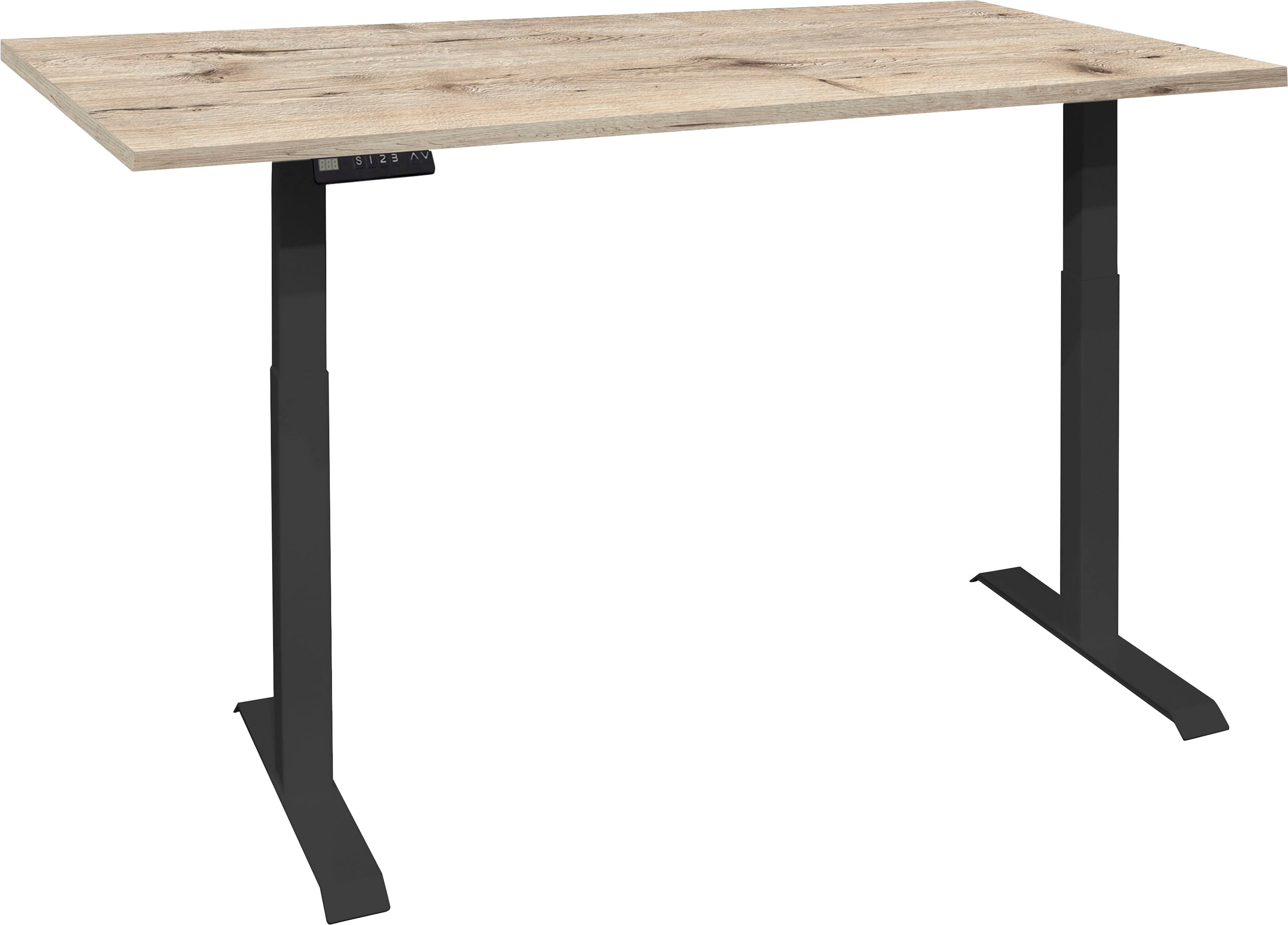 Schreibtisch MÄUSBACHER "Big System Office, Arbeitstisch, Bürotisch", schwarz (schwarz matt, sandeiche, schwarz matt, sandeiche), B:120cm, Tische, Schreibtisch, Breite 120 cm, elektrisch höhenverstellbar, sandeiche