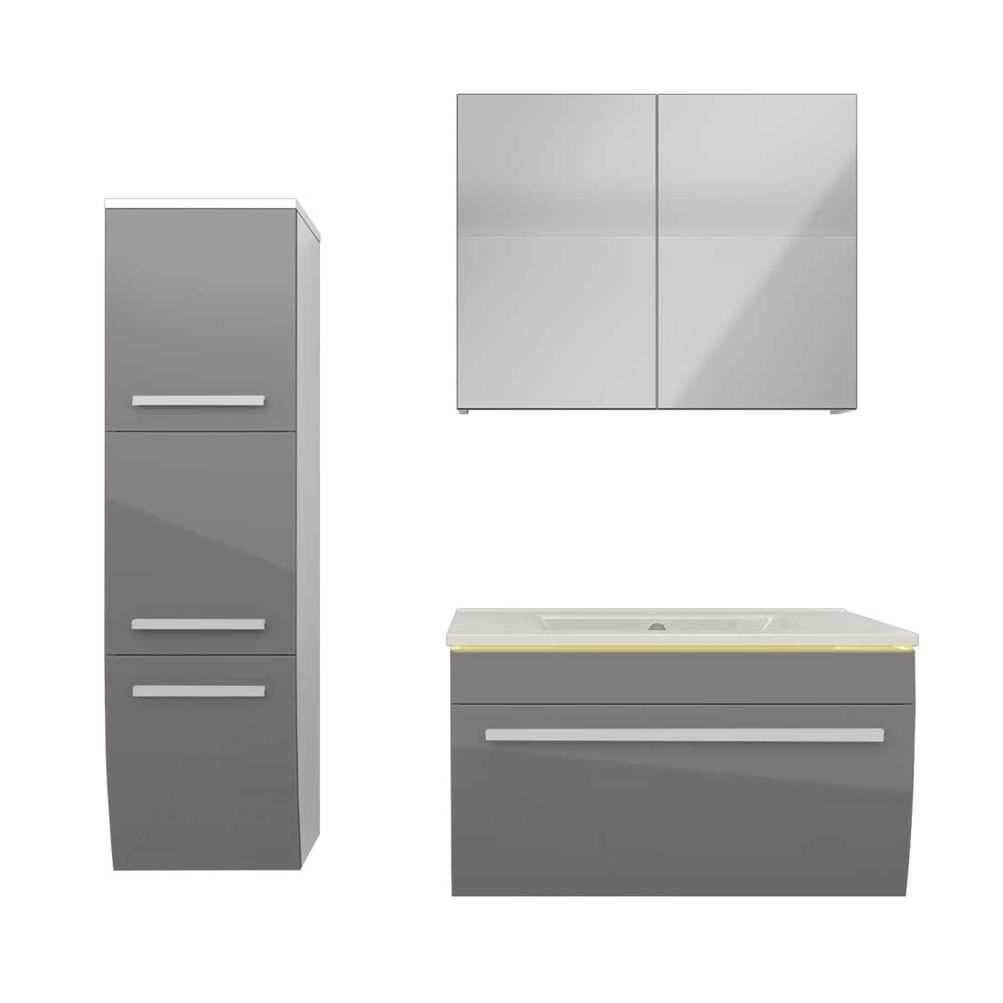 AcquaVapore Badmöbel Set Gently 3 V2-L Weiß/Grau Badezimmermöbel Badspiegel Waschtisch 70 cm mit 1x 5W LED-Strahler Image
