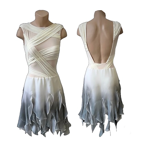 Eiskunstlaufkleid Damen Mädchen Eislaufen Kleid Weiß Daumenloch Halo-Färbung Hohe Elastizität Professionell Wettbewerb Eiskunstlaufkleidung Thermowarm Kristall / Strass Ärmellos Eislaufen Image