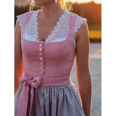 Karneval Oktoberfestbier Kostüm Kleid Dirndl Trachtenkleider Dienstmädchen Bayerisch Deutsch Wiesn Damen Stoff im traditionellen Stil Kleid Image