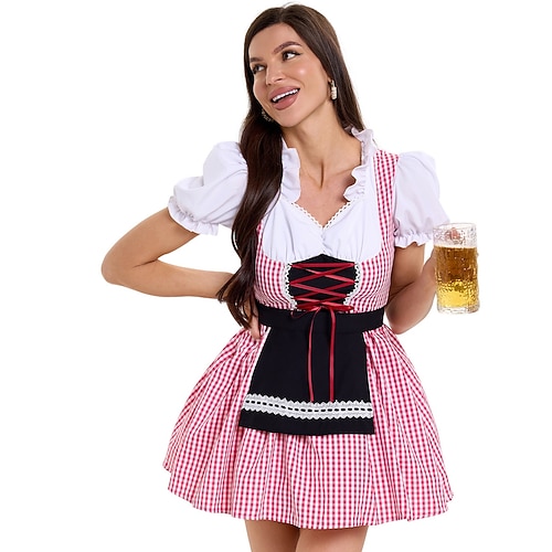 Oktoberfest Sexy Mini Kleid Dirndl Dienstmädchen Bayerisch Deutsch München Wiesn Damen Bier Festival Stoff im traditionellen Stil Bluse Image