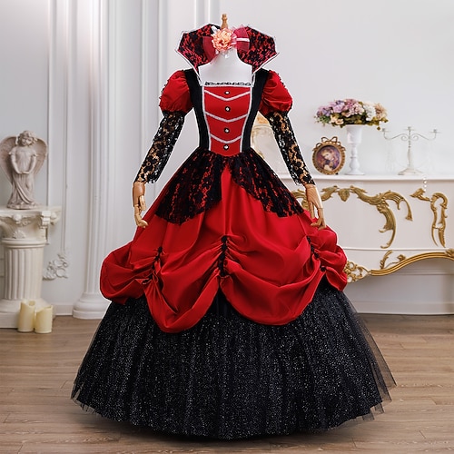 Vintage Rokoko Renaissance Maxi Kleid Normal Ein Hauch Prinzessin Braut Plissiert Gerüscht Prinzessin Rundhals Kostüm Damen Halloween Karneval Maskerade Leistung Party Halloween Erwachsene Ganzjahres Image