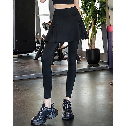 Damen Einfarbig Lässiger Rock Tennisrock mit Leggings Seitentaschen Schnelltrocknend Tennis Golfspiel Pickleball Unterteile Leichte Kaffee Schwarz Grün Spandex Tennisbekleidung Image