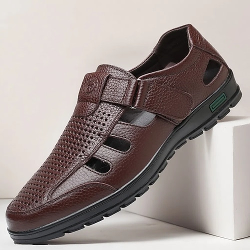 Herren Sandalen Spaziergang Lässig PU Leder Atmungsaktiv Bequem Rutschfest Schnalle Schwarz Braun Sommer Frühling Herbst Image