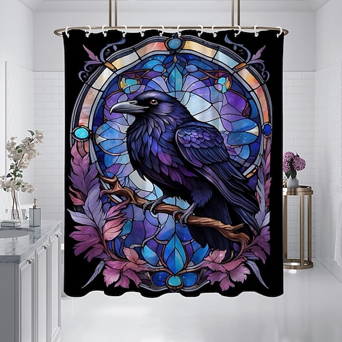 Duschvorhang mit Haken 180cm180cm(7070) Polyester waschbar wasserdichtes Muster Badezimmer Badewanne Dekor Tierblume Image