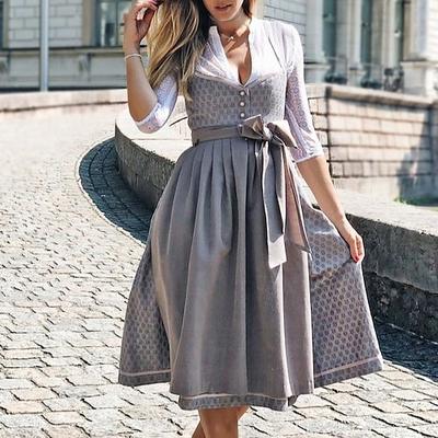 Karneval Oktoberfestbier Kostüm Kleid Dirndl Trachtenkleider Dienstmädchen Bayerisch Deutsch Wiesn Damen Stoff im traditionellen Stil Kleid Image