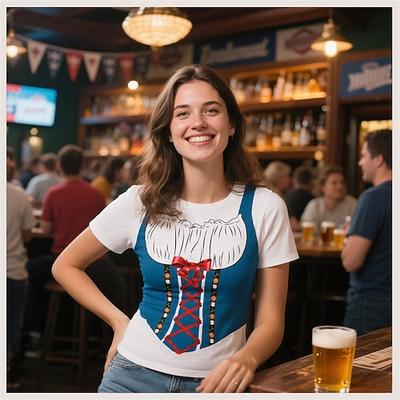 Oktoberfest Dirndl-Print T-Shirt Bayerisch München Deutsch Grafik Für Damen Erwachsene Oktoberfestbier Heißprägen Festival Image