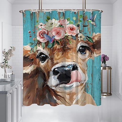 Duschvorhang mit Haken 180cm180cm(7070) Polyester waschbar wasserdichtes Muster Badezimmer Badewanne Dekor Tierblume Image