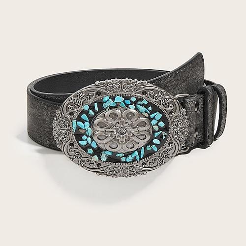 Damen Gürtel PU Schwarz Braun Grau Taillengürtel Ferien Wochenende Blumen