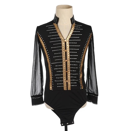 Eiskunstlaufkostüme für Herren und Jungen, hohe Elastizität, Training, Wettkampf, Eiskunstlaufbekleidung, klassischer Kristall/Strass, langärmelig, Eiskunstlauf Image