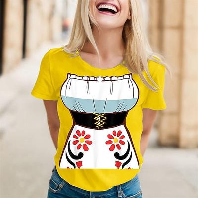 Oktoberfest Dirndl-Print T-Shirt Bayerisch München Deutsch Grafik Für Damen Erwachsene Oktoberfestbier Heißprägen Festival Image