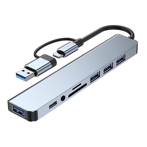 8-in-1-USB-C-Hub-Multiport-Adapter mit USB 3.0, USB 2.0, Typ C, SD/TF-Kartenleser, 3,5-mm-Audiobuchse – kompatibel mit MacBook, Windows, Android, iPad, OTG-Geräten, Plug-and-Play Image
