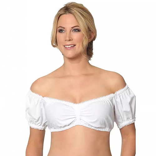 Oktoberfest Schulterfrei Dirndlbluse Dienstmädchen Bayerisch München Wiesn Damen Karneval Bier Festival Stoff im traditionellen Stil Image