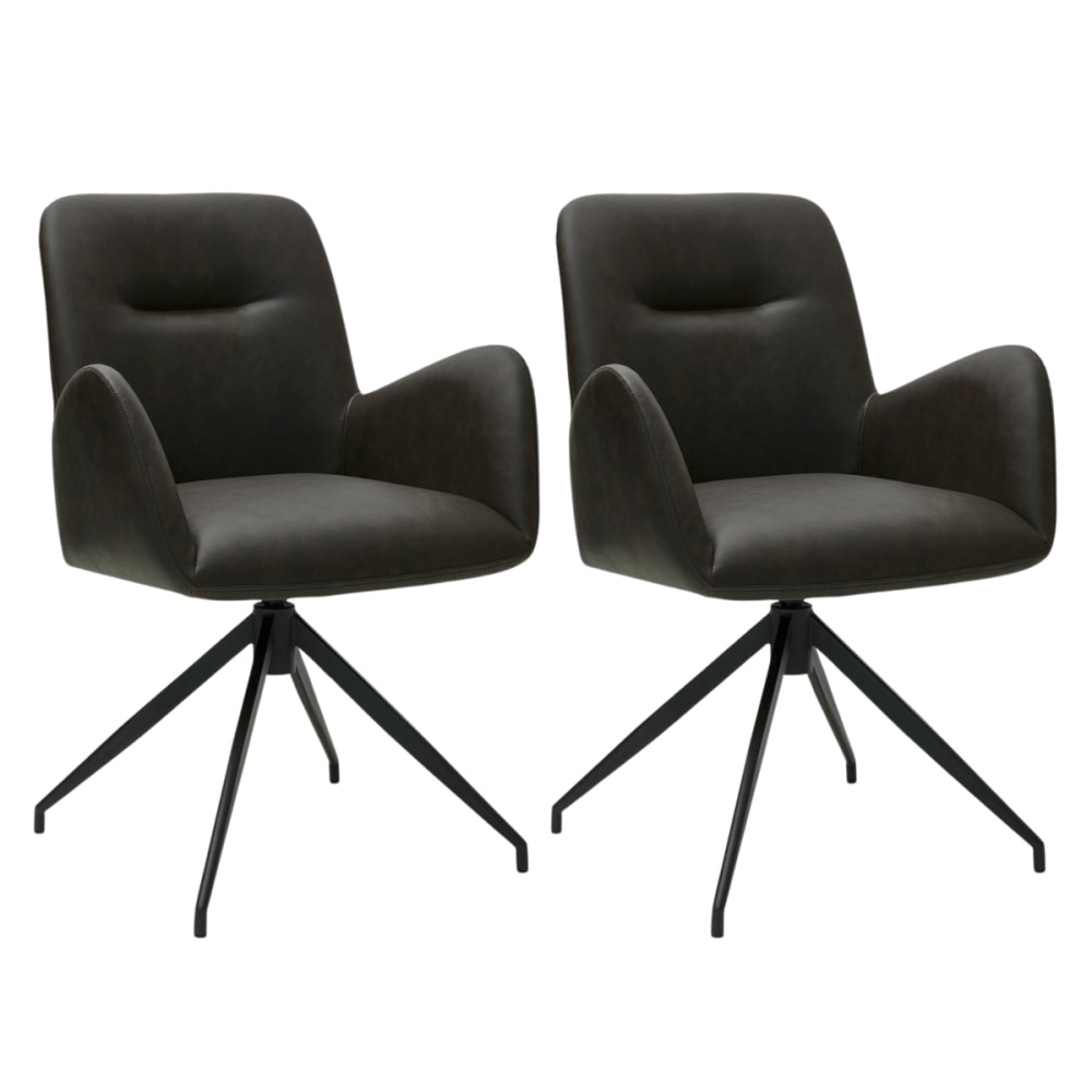 Lot de 2 chaises avec accoudoirs en simili cuir marron