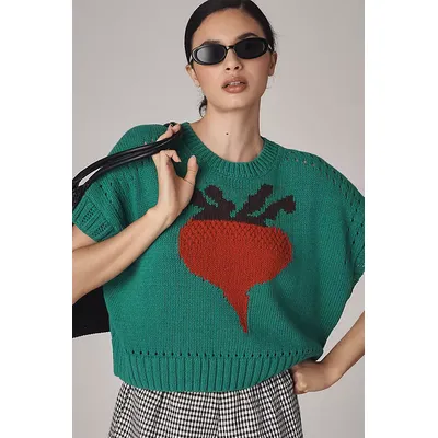 Maeve Short-Sleeve Crew-Neck Veggie Motif Graphic Jumper