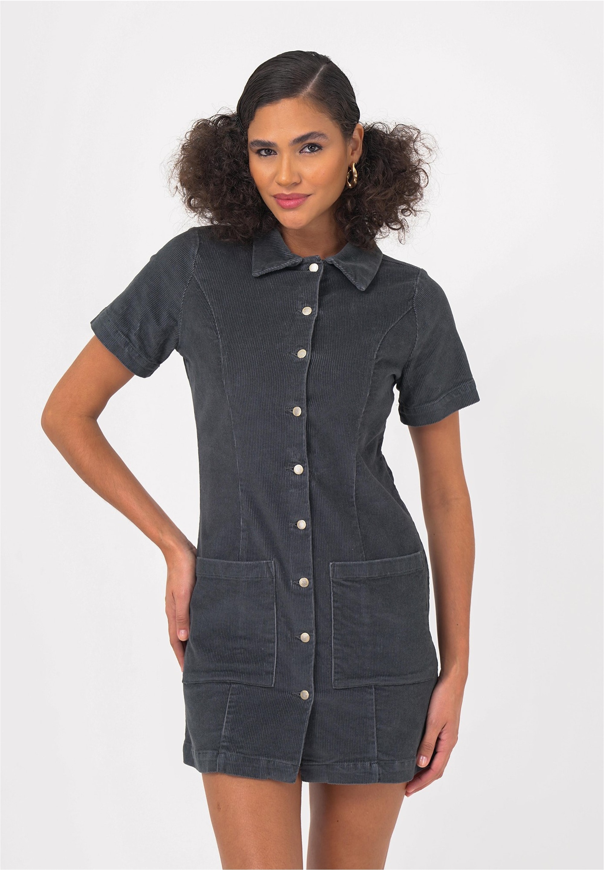 Jeanskleid FRESHLIONS "Delilah", Damen, Gr. L, EURO-Größen, grün (dunkelgrün), 98% Baumwolle, 2% Elasthan, unifarben, kurz, Kleider, mit kurzen Ärmeln